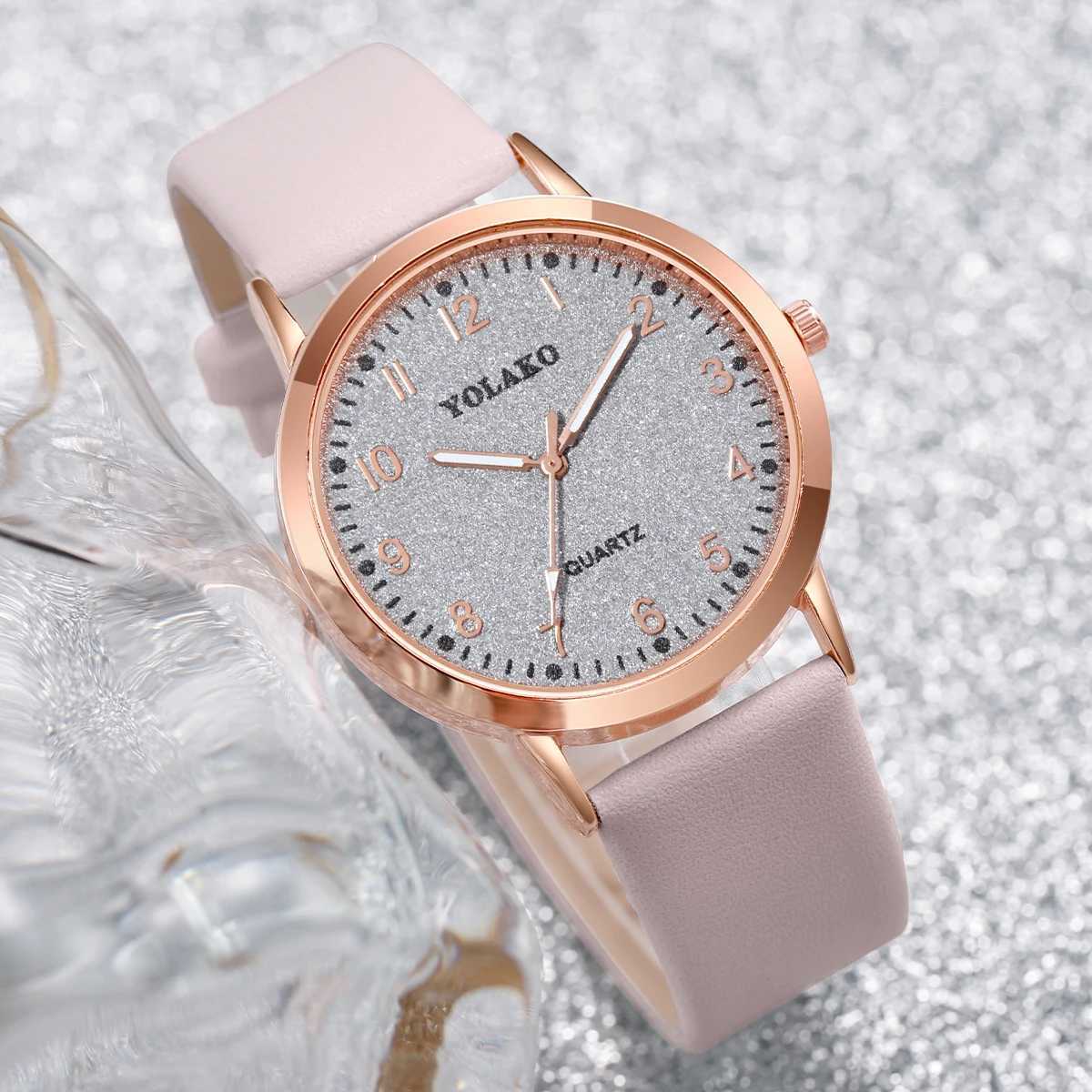 5PCS/Set Fashion Arabic Dial Women Quartz Watch Casual Leather Band Wrist Watches Bracelets Set(Without Box) XJ250527