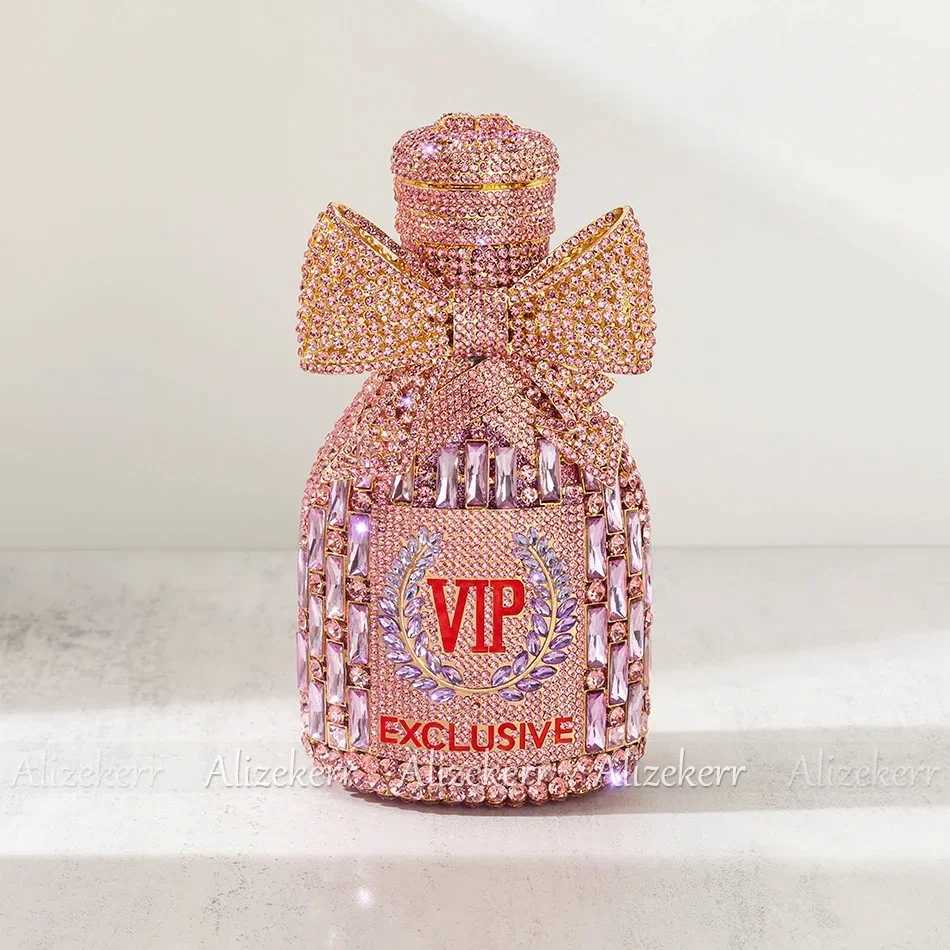 New Arrival Alizekerr Champagne Bottle Shaped Bow Crystal Evening Bags Women Gorgeous Unique Bling Diamond Metal Clutch Purses Wedding Party Z250528