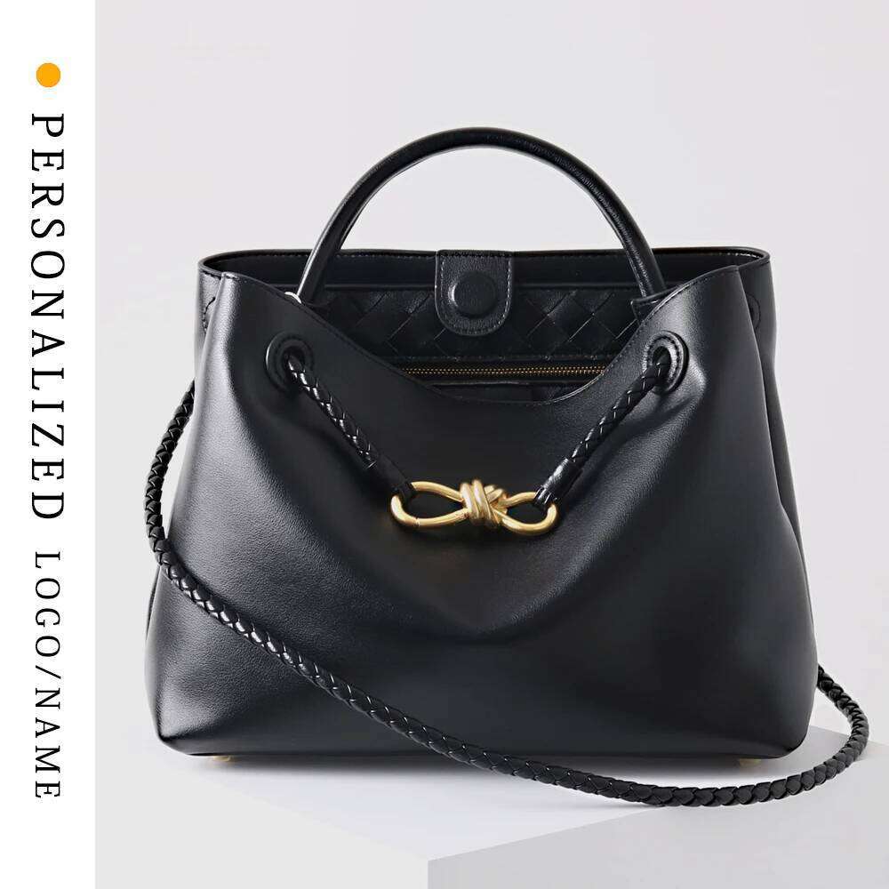 Free Shopping Genuine Leather Women's Custom First Letter New Fashion Metal Rope Buckle Handbag High-Quality Cowhide Shoulder Bag Braided