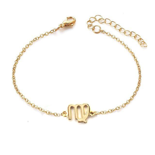 Zodiac Charm Bracelets for Women 18K Gold Plated 12 Horoscope Link Bracelet Hand Chain Accessories Constellation Wedding Jewelry Gift with Wish Card J