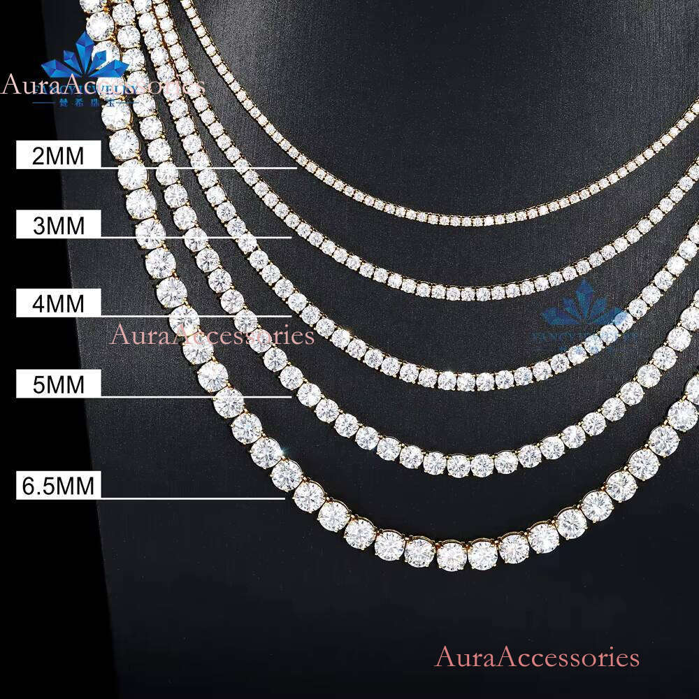 Ready to Ship Sterling Sier Hip Hop Tennis Chain VVS Moissanite Dia Necklace in 2mm 3mm 4mm 5mm 6.5mm Sizes