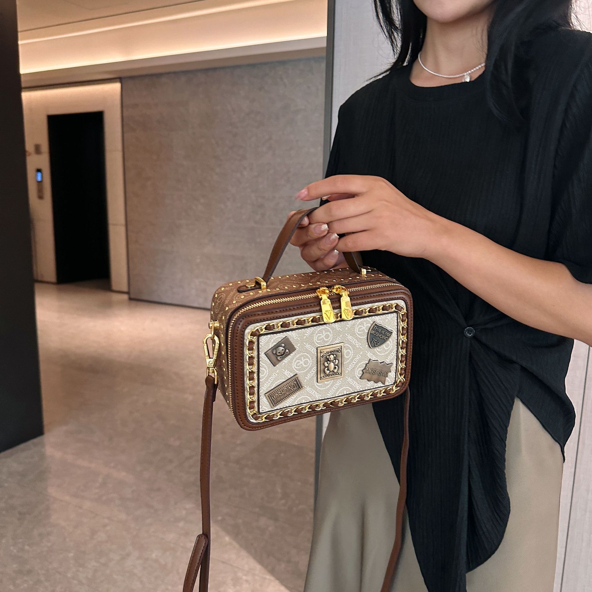 Luxury Brand Designer Bag High-End European And American Retro Badge Box Bag For Women 2025 New Trend Handmade Versatile Color-Blocking Shoulder Cross