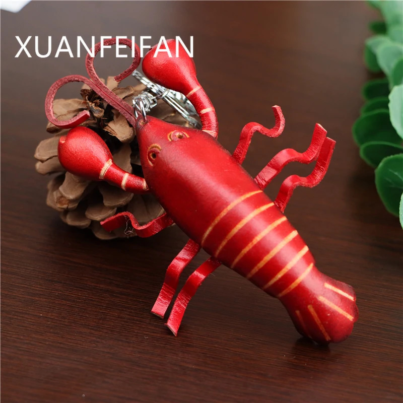 Head Layer Cowhide Crayfish Keychain Pendant Motorbike Car Key Chain Accessories Cute Bag Pendant Personality Ride 250527