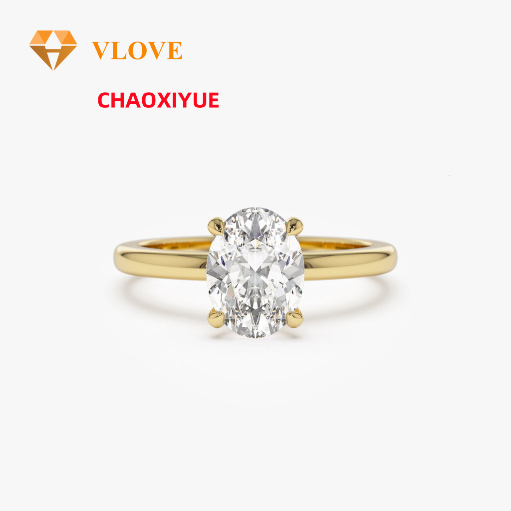VLOVE Luxurious Jewelry Pieces Custom Design Rings 14k 1ct Oval Shaped Lab Grown Diamond Engagement Ring
