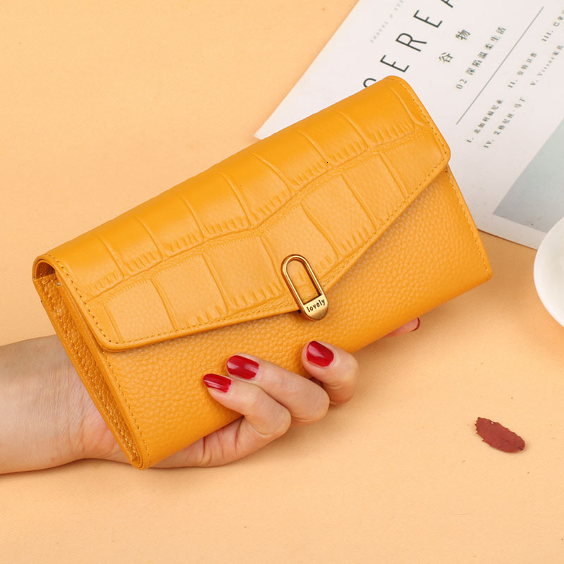Free Shipping Designer Wallet Head Layer Leather Women's Handbag Long Two Fold Buckle Phone Bag Leather Multi Card ID Bag