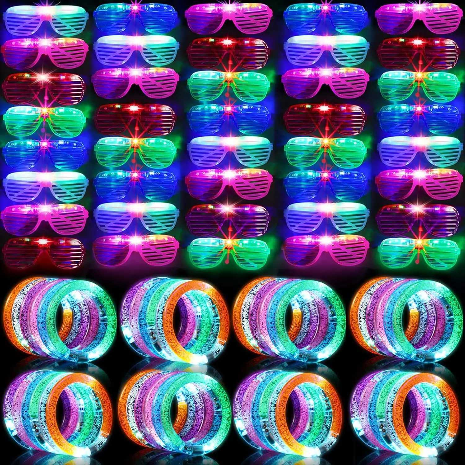 96-Pack LED Party Supplies 48 Glow Glasses 48 Bracelets Neon Flashing Gifts for Bachelor Carnival Birthday Wedding W250528