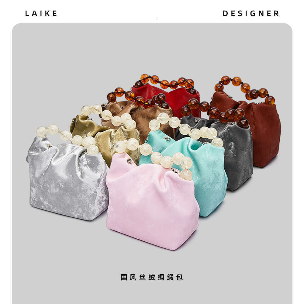 High-end Chinese Style Velvet Handbag for Women, New Fashionable Crossbody Beaded Genuine Leather Shoulder Bag