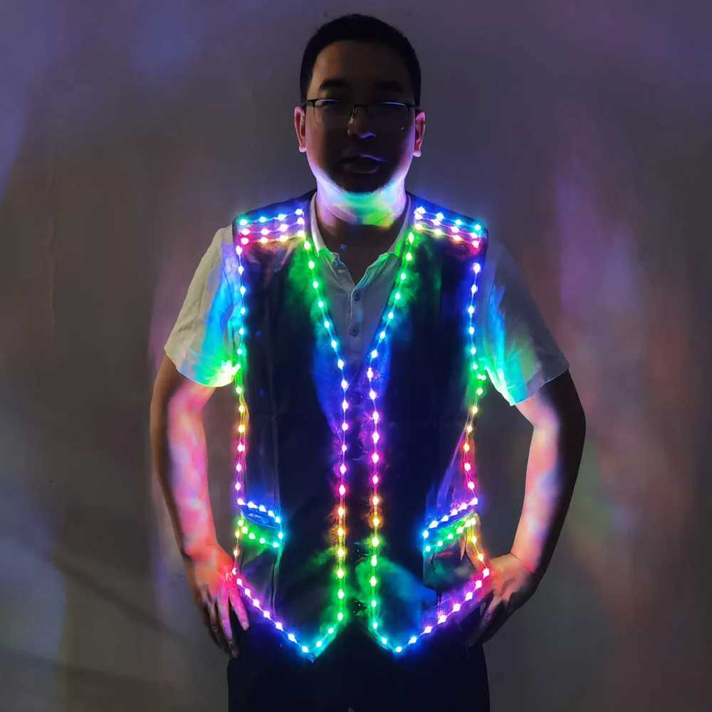 Colorful LED Luminous Vest Ballroom Costume Jacket DJ Singer Dancer Performer Stage Wear Waiter Clothes W250528