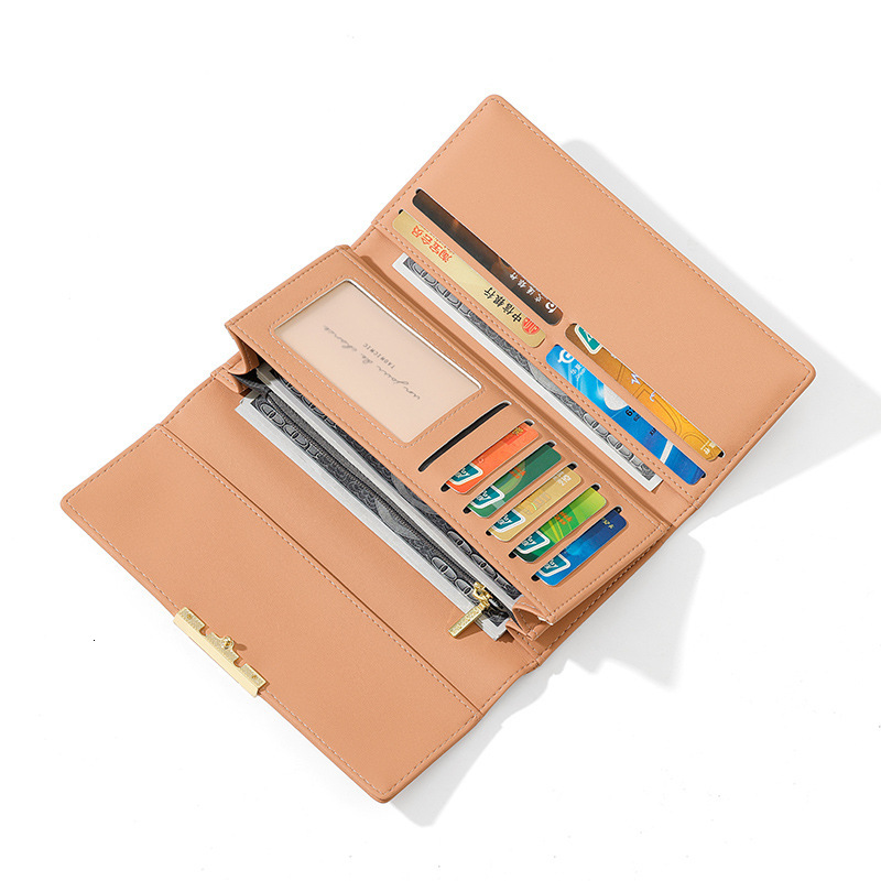 Free Shipping Designer Wallet Japanese Style Simple Large Capacity High-end Mobile Phone Bag Women's Long Three Fold Multi Card Pocket Change Hol