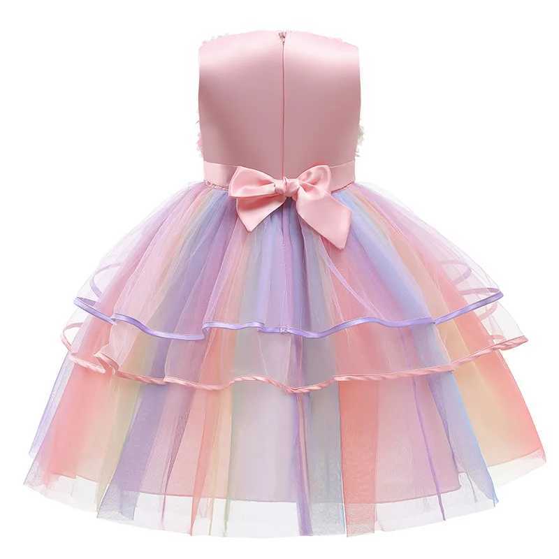 1 2 3 4 5 6 8 10 Years Flowers Baby Girls Dress Summer Rainbow Mesh Little Princess Dress Piano Performance Costume Kids Clothes X250528