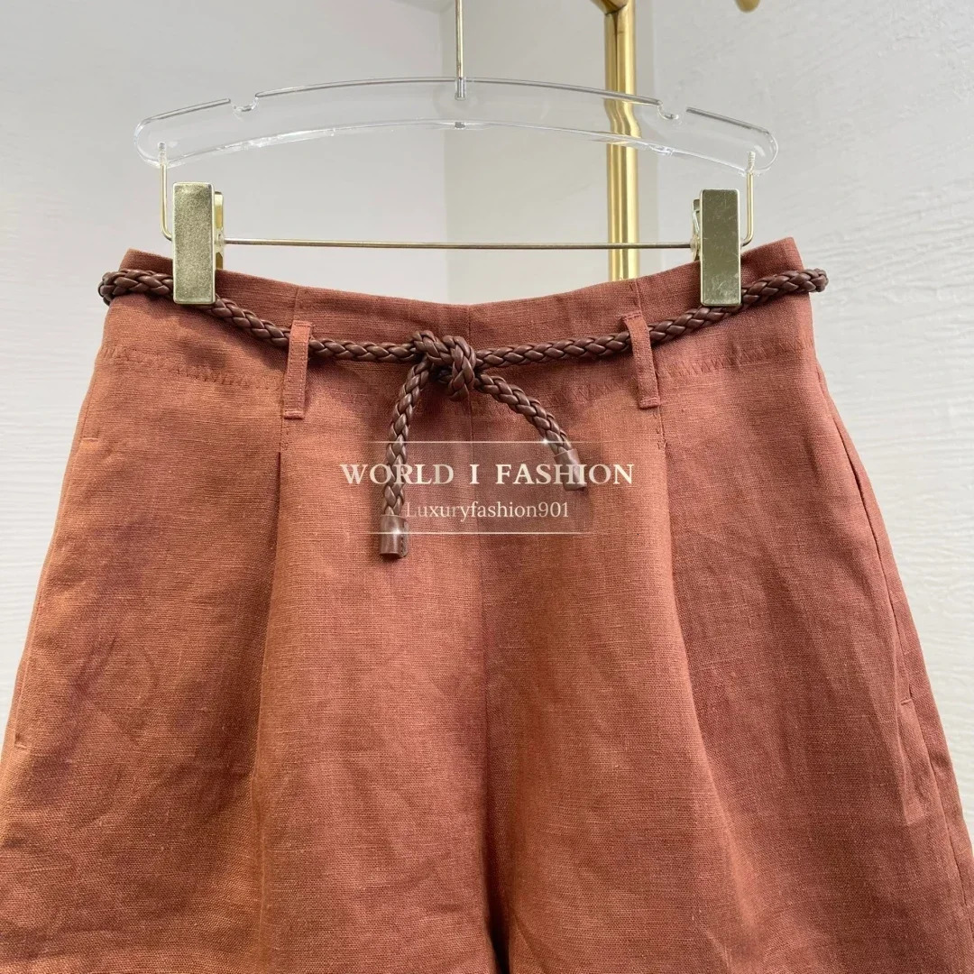 Red High Quality Casual Back Zipper Shorts Silk 2025 Fashion 250527