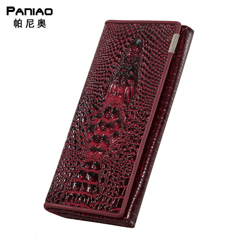 Free shipping designer wallet New Panio Women's Wallet Crocodile Head Hinge Medium Long PU Leather Phone Bag Multi-Card Slot Clutch