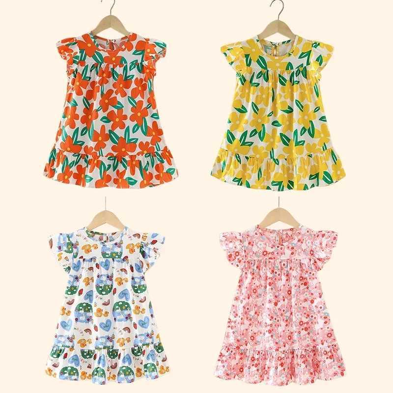 Girl Dresses100% Cotton Childrens Clothing Summer Kids Clothes Girls Party Princess Fashion Outfit Flower Pattern Beach Dresses X250528