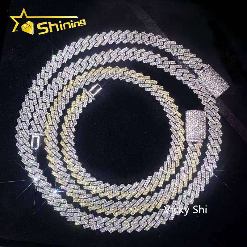 Hot Selling Iced Out S Sier Men 10MM Width Gold Plated Moissanite Cuban Link Bracelet & Necklace