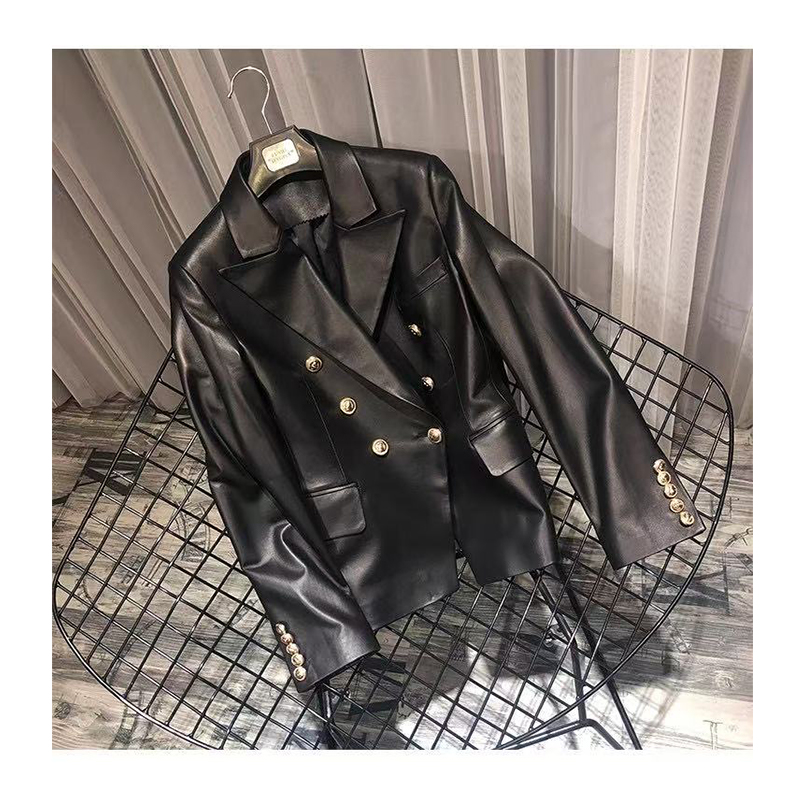 Wassup Happy Black Leather Jacket women's Spring and Autumn American Trendy Brand Retro Jacket High End Top