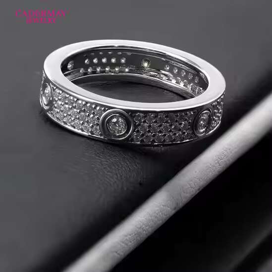 Wide Edition Three Rows Moissanite Silver925 Ring Luxury Custom Lab Created Diamond Ladies Rings Melee Moissanite Eternity Ring