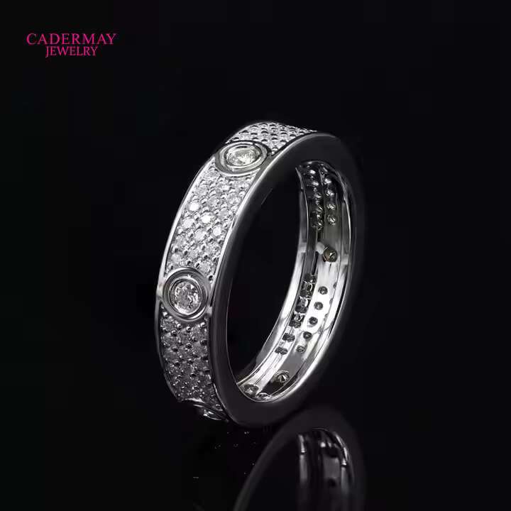 Wide Edition Three Rows Moissanite Silver925 Ring Luxury Custom Lab Created Diamond Ladies Rings Melee Moissanite Eternity Ring