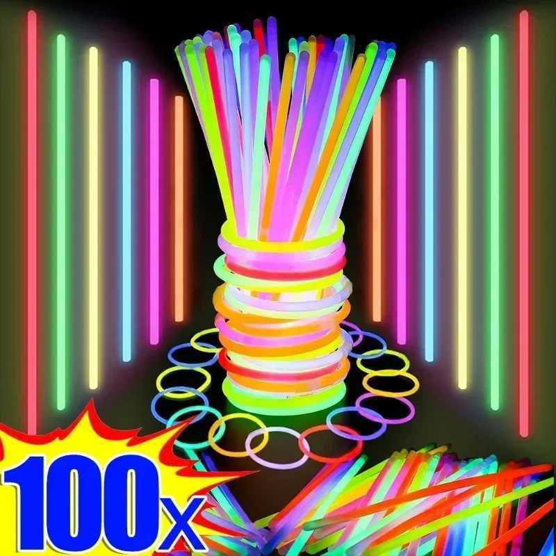 10/100pcs Fluorescence Sticks Party Multicolor Glowing Stick Bright Colorful Light Bendable Glow Bracelet Chemical Fluorescence W250528