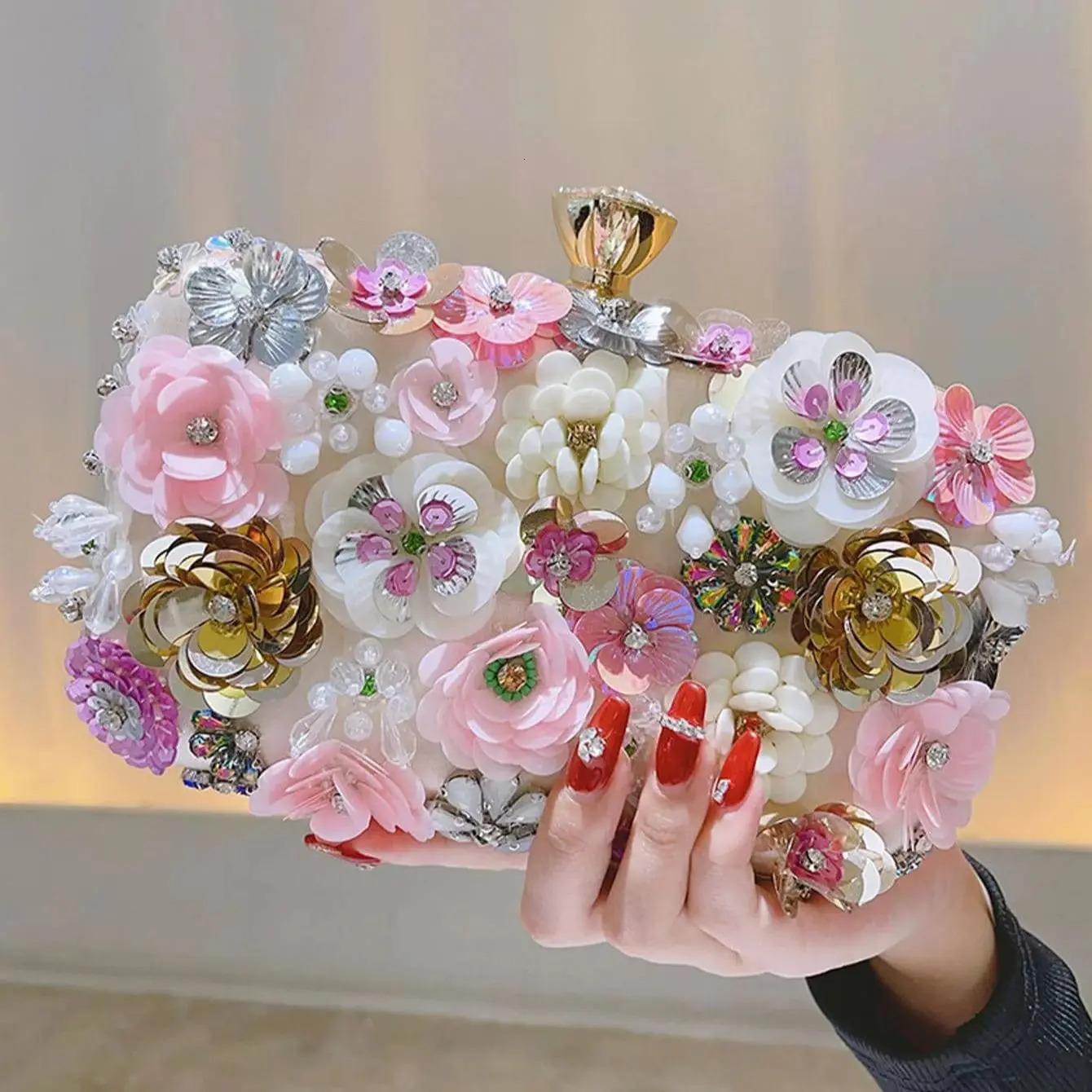 Fashion Women Bags Flower Diamonds Embroidery Small Clutch Lady Handbags Evening Bags Arrival Chain Shoulder Purse 250526