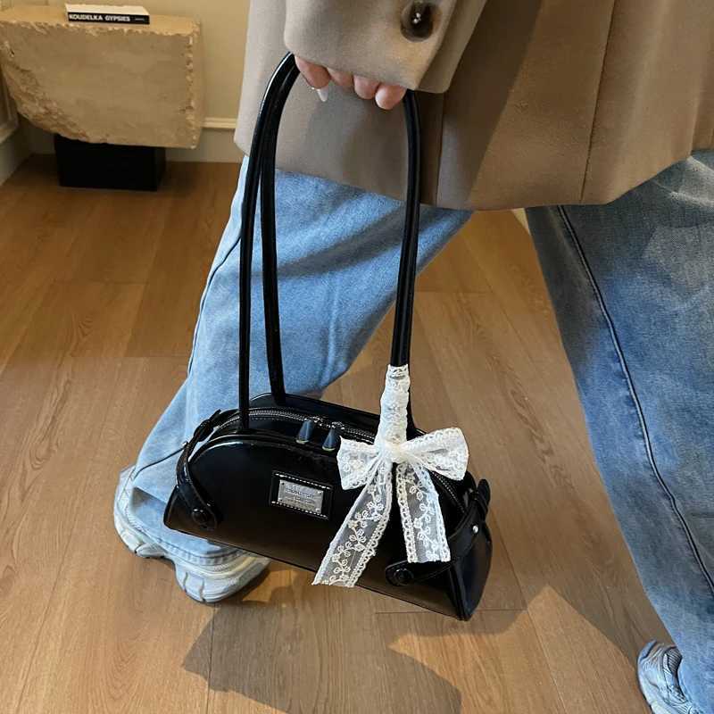 Women Small Underarm Bag PU Leather Bow Leisure Armpit Handbag Solid Color Travel Underarm Handbag Female Dating Bag Y250528