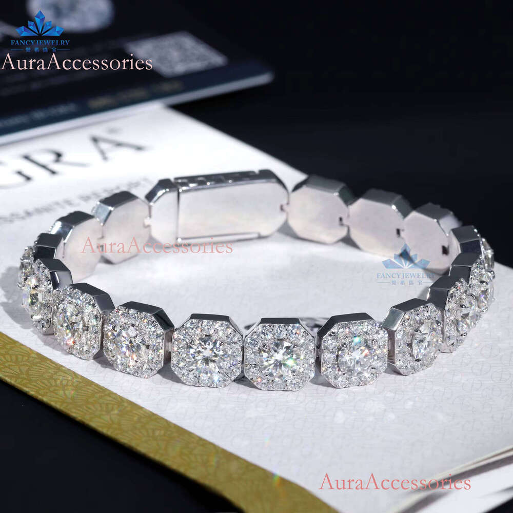Fine Jewelry Men's 11mm Sterling Sier VVS Moissanite Dia Cluster Iced Tennis Chain Bracelet Parties Gifts Rhodium