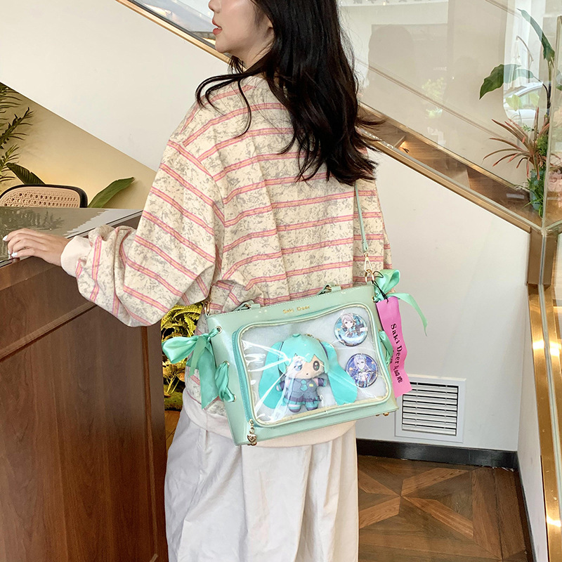 Free Freight Designer Bag Women's Handbag New Japanese Versatile Transparent Shoulder Bag School Bag Anime Bag Large Capacity Casual Bag