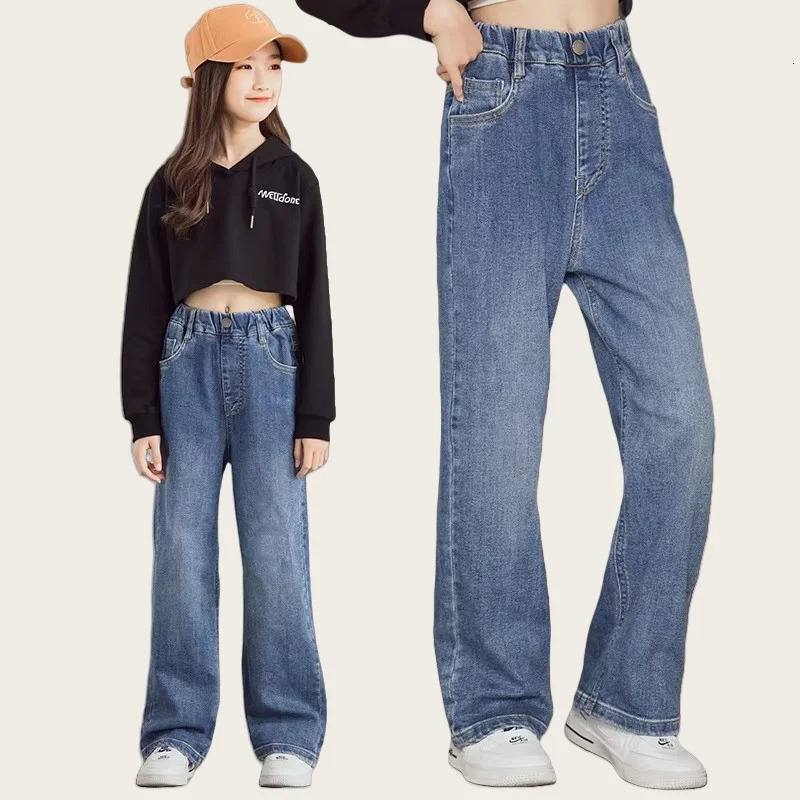 3 9 Y childrens Jeans Cotton Spring Autumn Stylish and Comfortable Kids Girls Elastic Waist Wide Leg Pants 250528