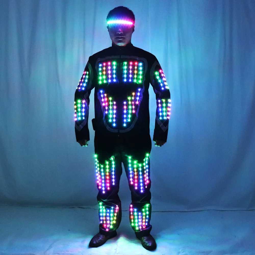 Full Color LED Growing Robot Suit Costume Men LED Luminous Flashing Clothing Dance Wear For Night Clubs Party Event Bar Supplies W250528