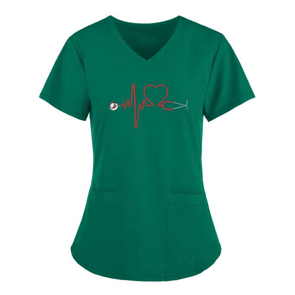 Summer Womens Clothing With Stethoscope Pattern Short Slved V-Neck Fashion Frosted Tops Uniform Short Slve Doctor Nurse New X2505281
