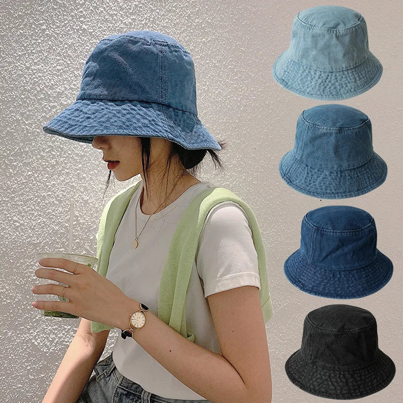 Retro Washed Cowboy Bucket Hat Women Men Wide Brim Sunhat Spring Summer Solid Color Denim Panama Fisherman Cap 250523