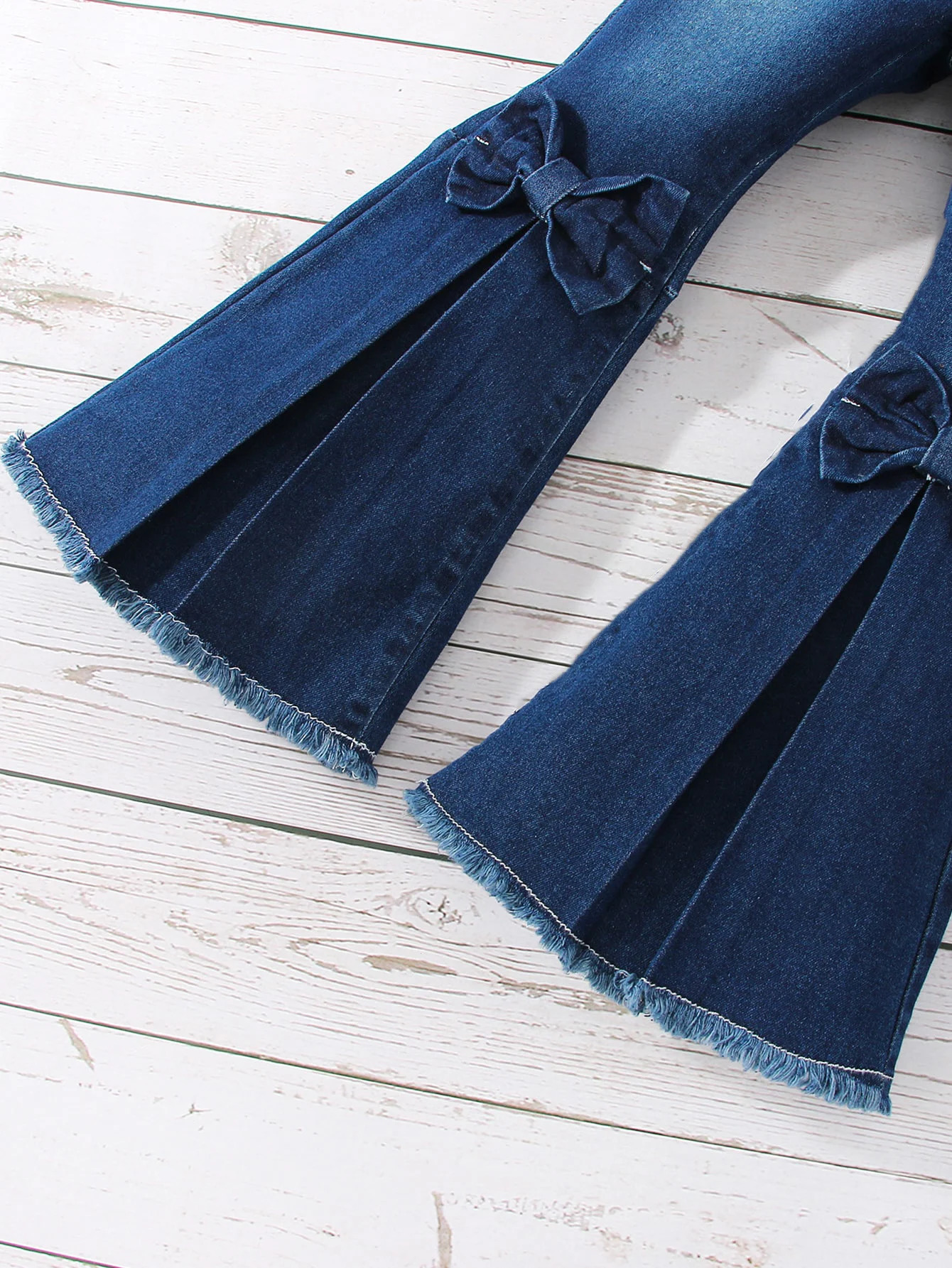 Girls Solid Flared Denim Pants With Bow Tie Regular Fit Casual Jeans For Cute And Smart Look Autumn Winter Spring 250528