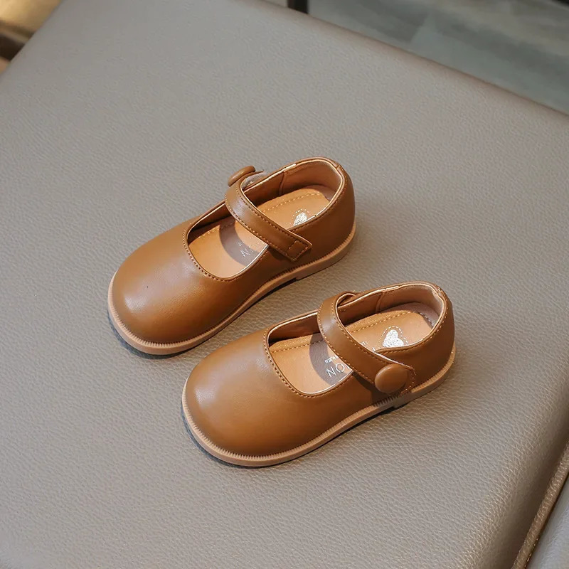 Spring Autumn Girl Leather Shoes Spring Autumn Fashion Round-toe Kids Mary Jane Shoes Flats Soft Childrens Black School Shoes 250528