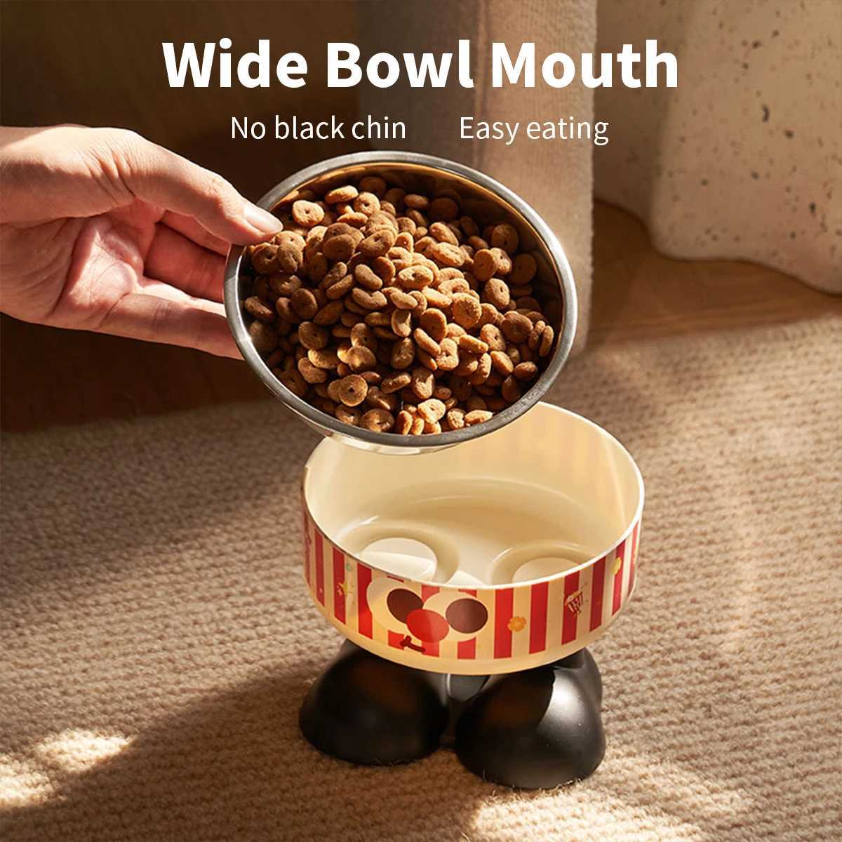 A striped popcorn high-foot pet bowl stylish stainless steel large-capacity dogbowl for feeding and water neck-protecting c Y250528