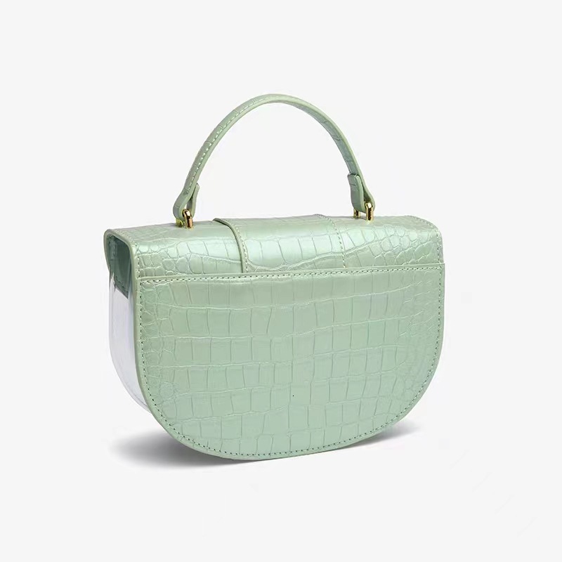 Top Brand High Quality New 2025 New Crocodile Pattern Women's Bag Patchwork Transparent Shoulder Handbag Crossbody Saddle Bag New Free Delivery D