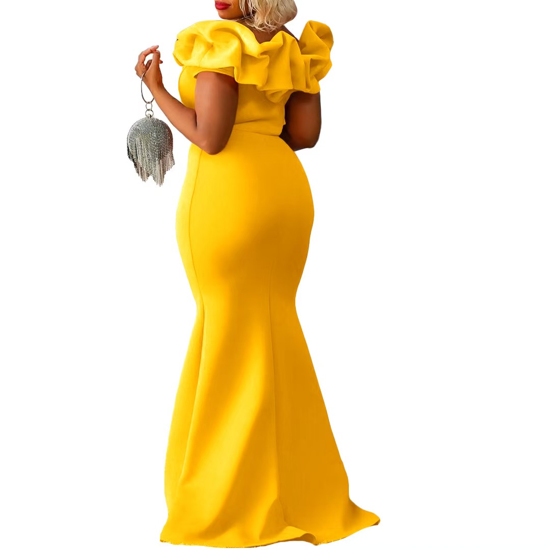 2025 new solid color long dresses fishtail dresses with ruffle trim slim fit skirts Elegant Evening Gowns for Women