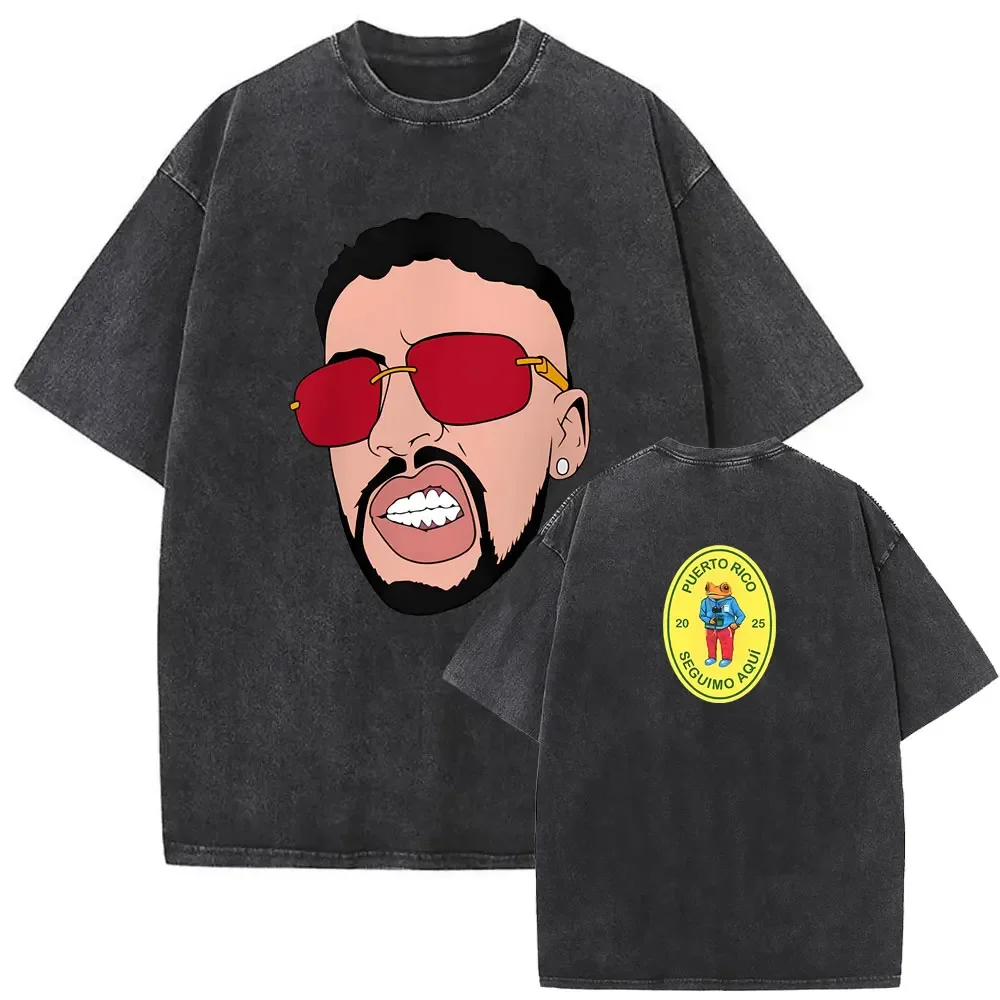 Rapper Bad Bunny DTMF DeBi TiRAR MaS FOToS Vintage Washed T-shirt Men Harajuku Short Sleeve Graphic Tees Streetwear Y2K Clothes XJ260131