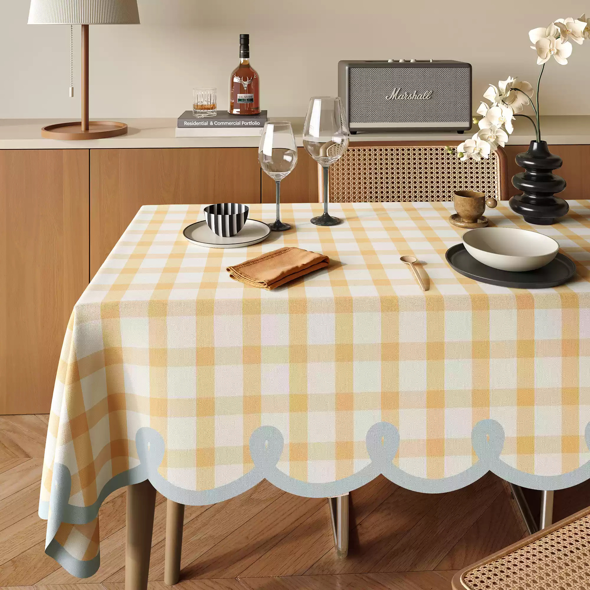 A642 cream style table cloth wash-free oil-proof waterproof anti-scalding coffee table cloth 2025 new cotton and linen heat-insulating table mat