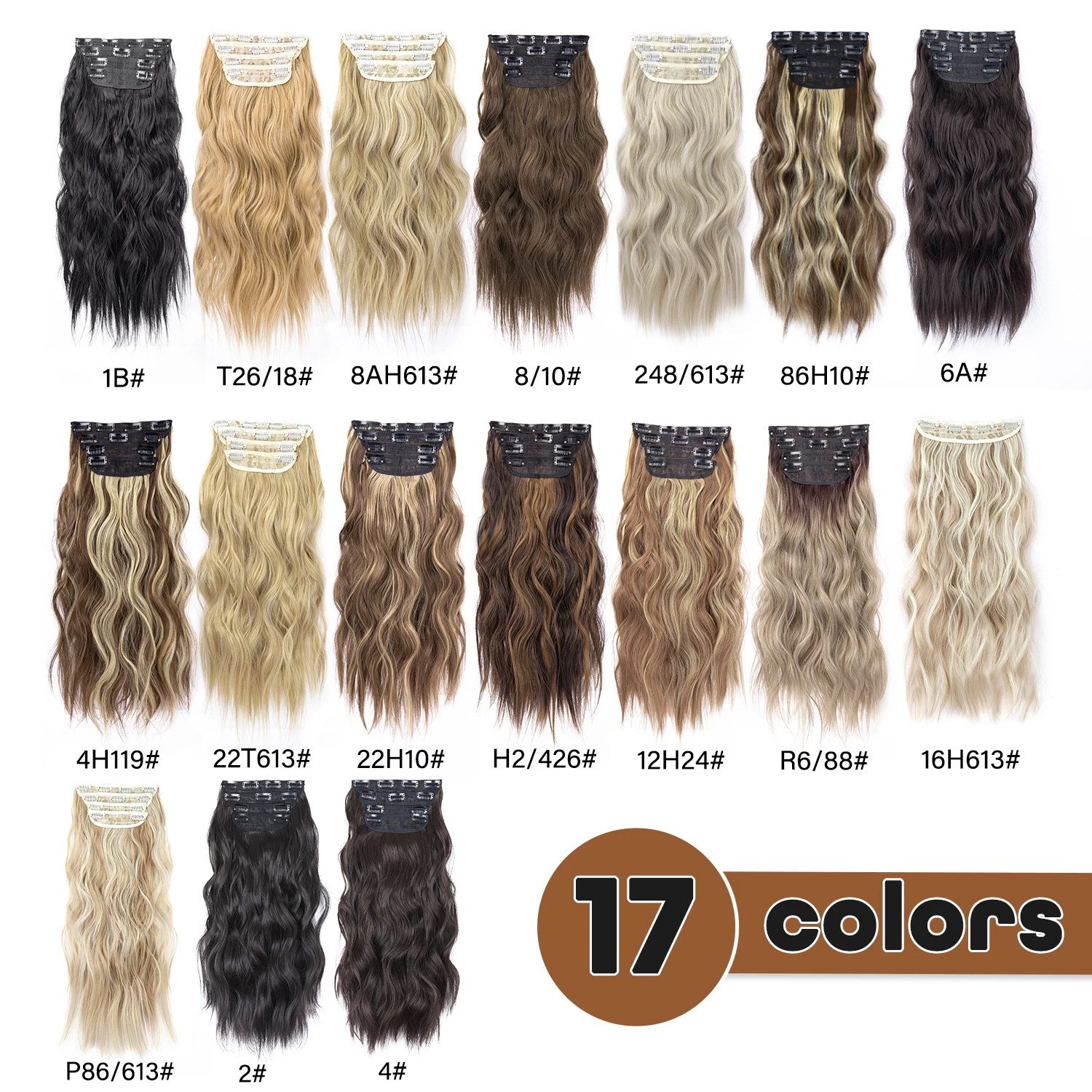 LeeWin Vigorous Long Wavy Clip On Hair Extension For Women 4PCS/Set Hair Extensions Single Color Synthetic Hair Piece
