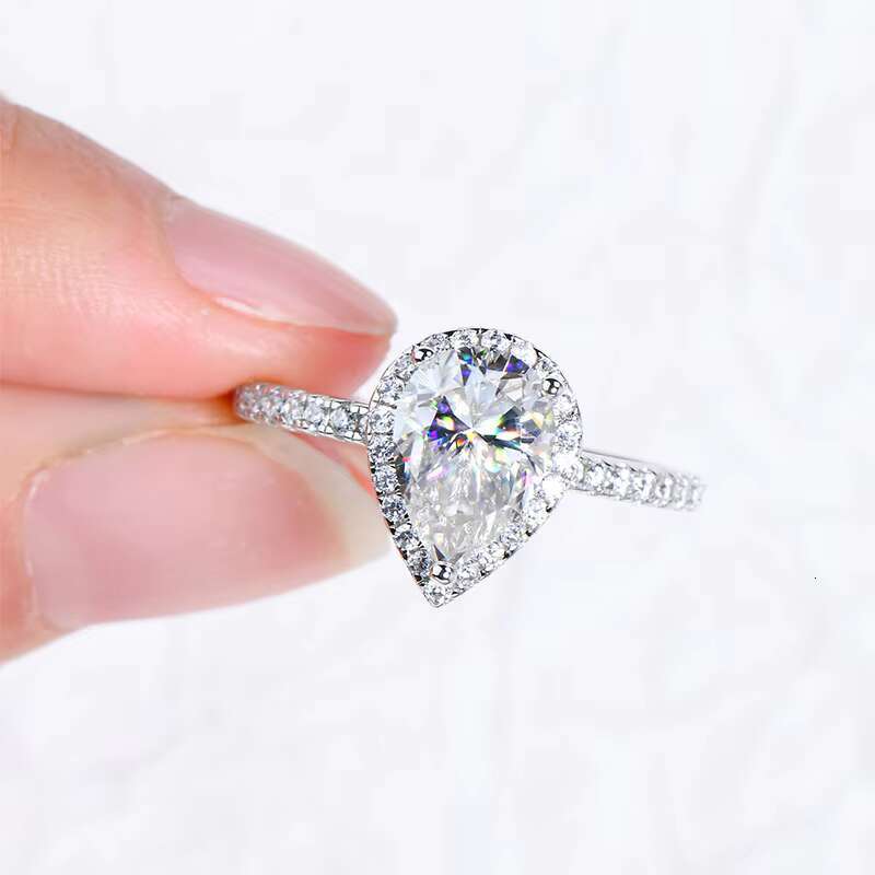 GRA Wedding Band Jewelry 925 Sterling Silver 2ct Pear Cut D Moissanite Halo Engagement Ring Promise Wedding Rings for Women