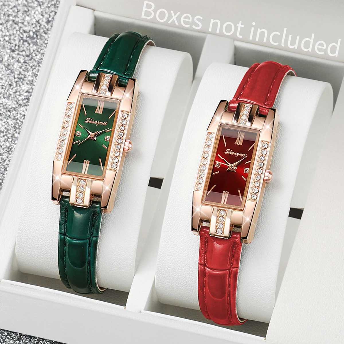 2PCS/Set Womens Watches Fashion Rectangle Leather Band Quartz WatchWithout Box XJ250527