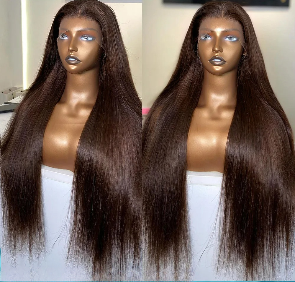 Chocolate Brown Straight Lace Front Wigs 32 40 Inch Transparent Lace Frontal Wig Pre Plucked Remy 13x4 Brazilian Human Hair Wigs 200% synthetic lace f
