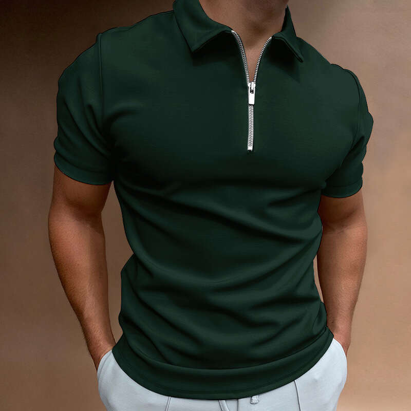 Mens Solid Color Cotton Polo Shirt with Turn-down Collar - Breathable Fabric for Comfort & Style