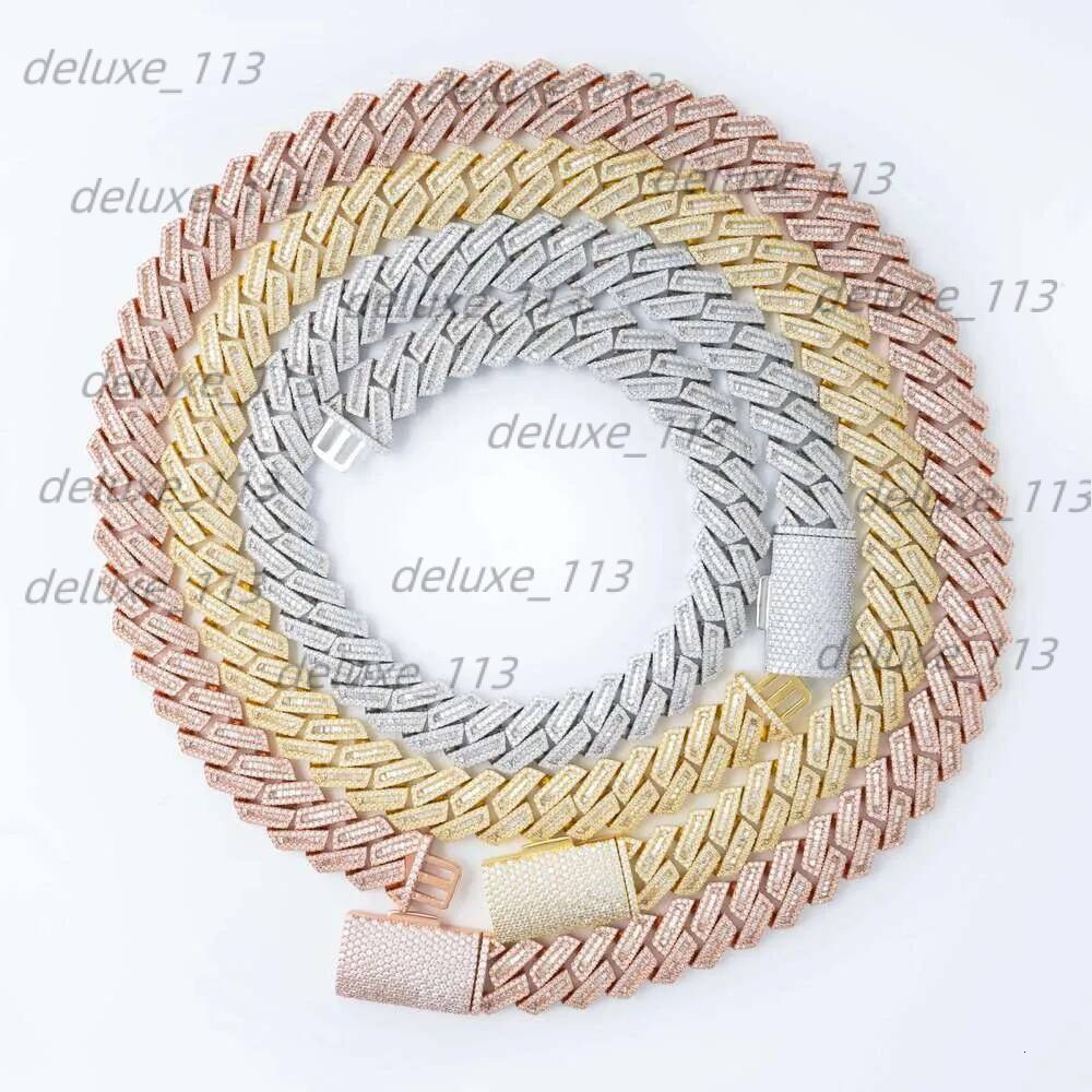20Mm VVS Moissanite Cuban Link Chain Hip Hop Fine Jewelry Baguette Dia Men Necklace Sterling Sier Fully