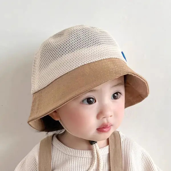 Summer Kids Bucket Hat Patchwork Mesh Breathable Baby Fisherman Hats For Boys Girls Outdoor Sun Protection Basin Cap 250528