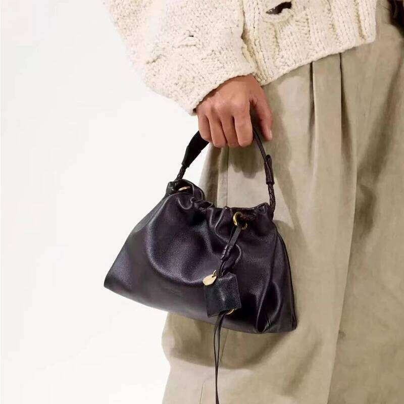Drawstring Tote Light Brand New High-Quality Leather Simple Advanced Versatile Women's Handbag Shoulder Messenger Bag