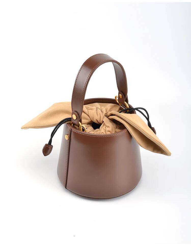 Rabbit Ears Versatile Bucket Genuine Leather Cowhide High Quality Women Handbag Shoulder Messenger Lady Purse Casual Bag