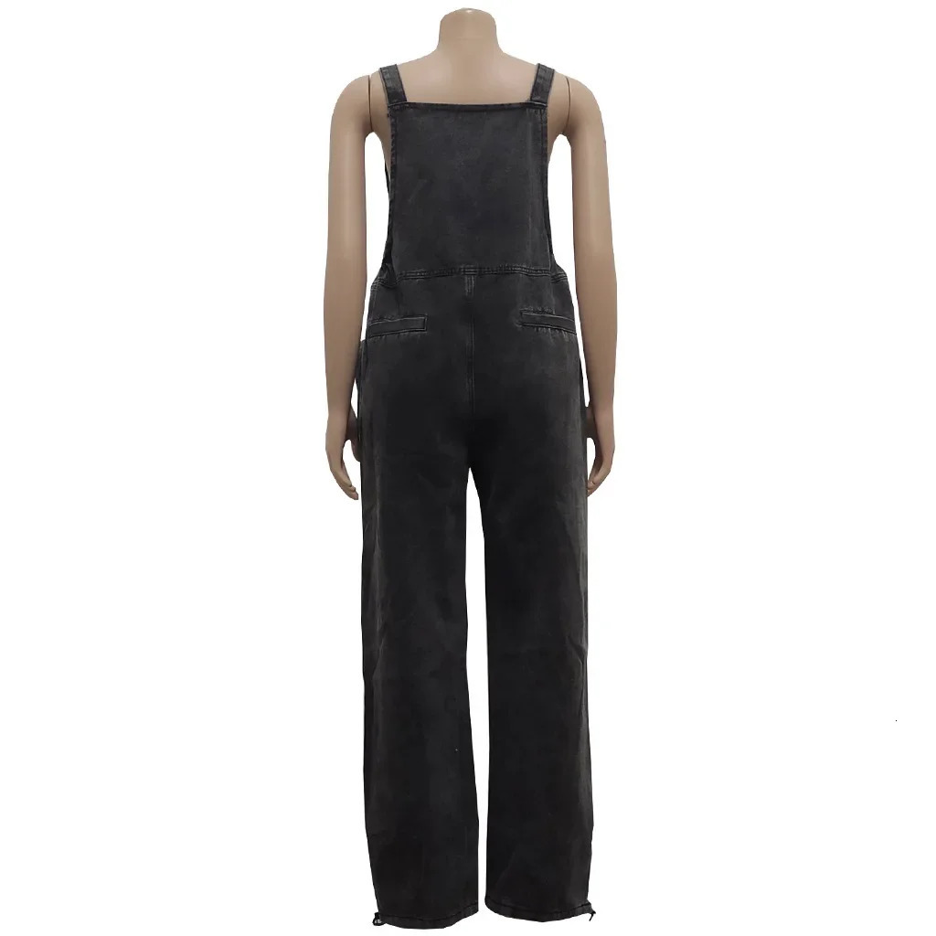 Jumpsuits Denim Women Overalls Suspenders Solid Straight Long Pants Loose Casual Regular One Piece High Waist Pockets 250523