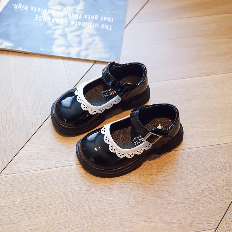 Girls Leather Shoes Spring Autumn Fashion Ruffles Little Kids Shoes Flat Heels Mary Janes Childrens Princess Dance Party Shoes 250528