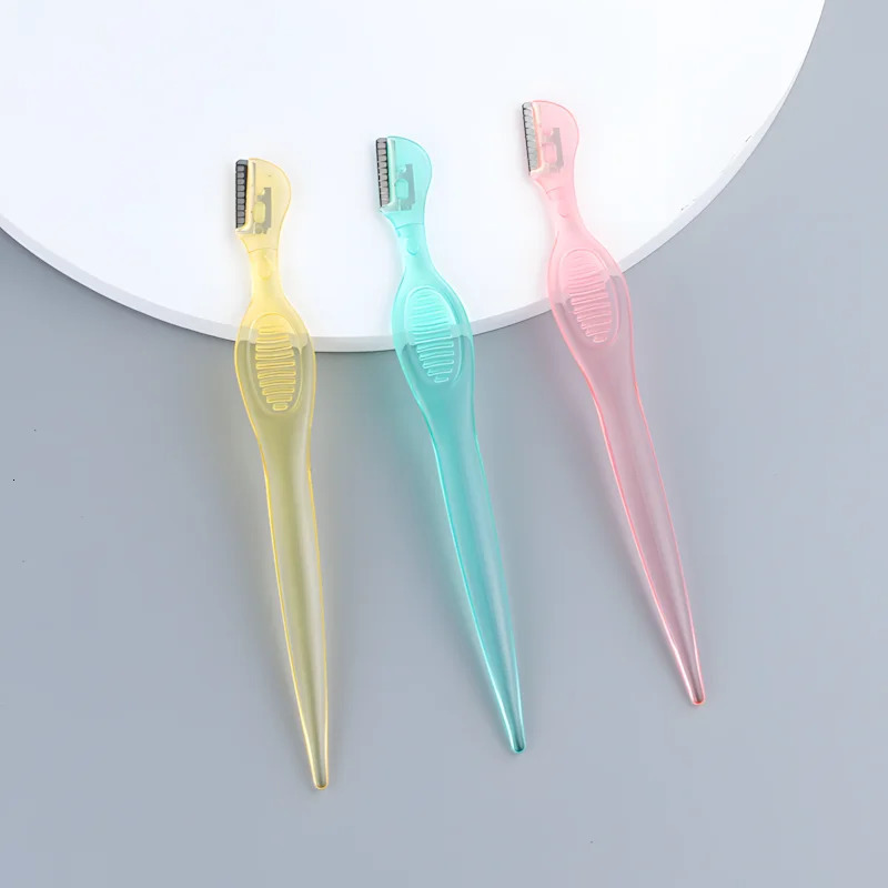 10PCS Macaron ThreeColor Eyebrow Knife Set Straight Handle Trimmer With Independent Protective Case For Beginners 250516