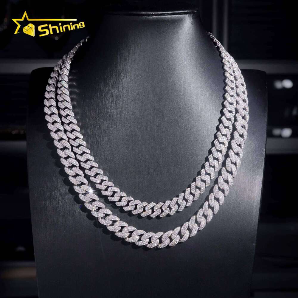 Promotion Sales RTS Hip Hop Jewelry 12mm Rounded Solid Sterling Sier Men Necklace Iced Out VVS Moissanite Cuban Link Chain